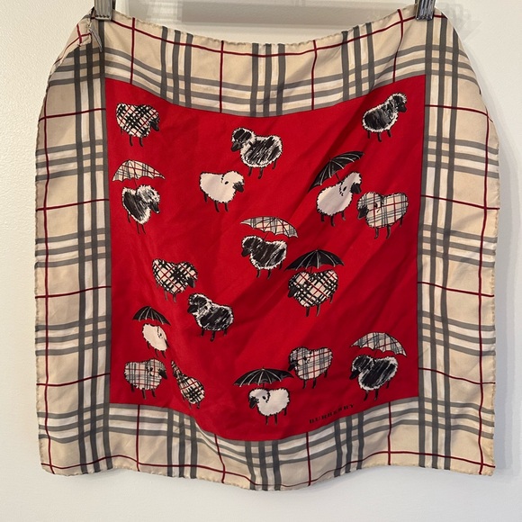 Vintage Burberry Silk Scarf | Sheep with Umbrellas - Picture 1 of 4